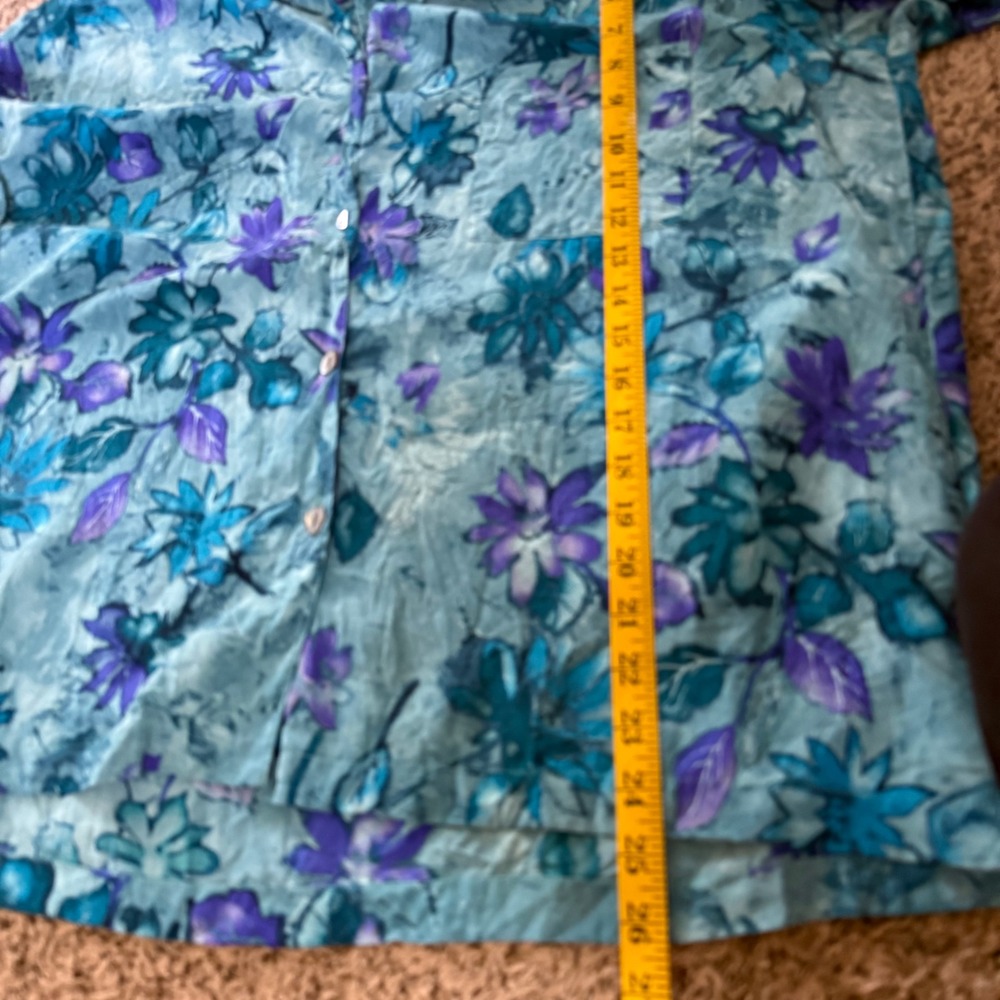 Chico's Design Silk Button Down Women 1x Teal Purple Floral Vintage Art Shirt - Picture 6 of 6